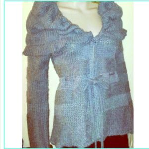 Dark Gray Sweater sz md long sleeves ties at waist